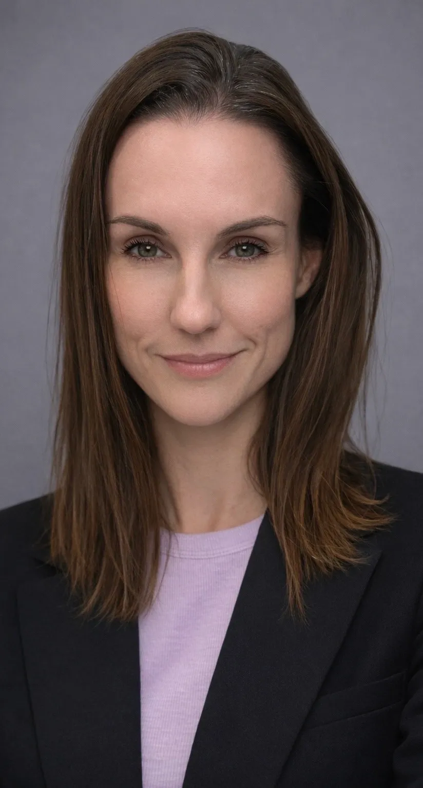 Smiling woman in a black blazer.